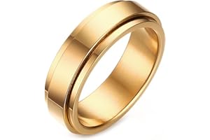 Epinki Bague Tournante Anti Stress, 6MM Bague Tournante Poli Argent/Noir/Or/Or Rose Acier Inoxydable Homme Bague Rotative