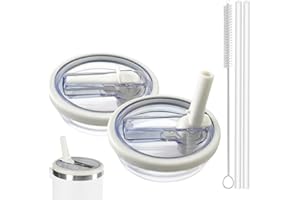 AIROLDI 2 coperchi Stanley Cup a prova di perdite, riutilizzabili, a prova di perdite, per Stanley Cup 40 oz/1,2 l, con 2 cannucce e 1 spazzola per cannuccia (colore crema)