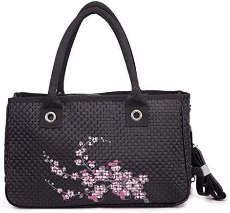 Pu Printing Lady Pet Shopping Bag Carrier Handbag Cat Dog Travel Pack , Black