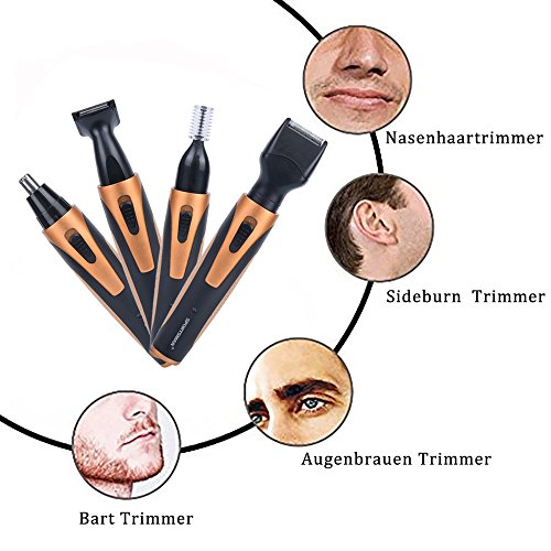 Warmoor 4 in 1 Nasenhaarschneider ,Wiederaufladbare Nasenhaartrimmer ,Bart Trimmer/Augenbrauen Trimmer /Sideburn Trimmer, Gesichtshaar-Trimmer ,Multi Haarentfernung ausEdelstahl und wasserdicht mit Nass / Dry Reinigungssystem - 4