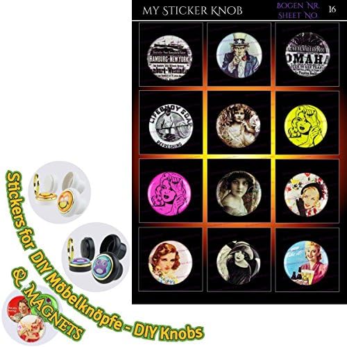 Do It Yourself DIY BOGEN16 Vintage Nostalgia Retro 12 DIY Furniture and Home Improvement Magnets for Cupboard Drawer Cabinet Door/Kitchen, Bathroom Home Nursery, Fridge, Office Whiteboard