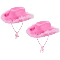 Geagodelia Cowboyhut Für Damen – Mit Plüschbesatz, Federkrone, Rosa, Anpassbar