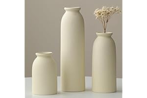 VIVIDFLOW Lot de 3 petits vases en céramique, pour la décoration, 25 cm, orange, jaune, blanc (beige)