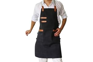 SPDYCESS Tabliers Réglable Toile Lavée Bavette Tablier de Cuisine Étanche avec Poches Homme et Femme Unisexe Pour Jardinage, Restaurant, Barbecue, Café, Cuisine, Nettoyage, Peinture, Noir