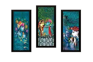 SAF Set of 3 Radha Krishna UV Coated Home Decorative Gift Item Framed Painting 17 inch X 24 inch SANF1000018