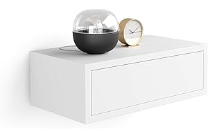 Mobili Fiver, Comodino sospeso Riccardo, Bianco Opaco, Nobilitato, 45 cmx25 cmx15.5 cm, Comodino moderno per Soggiorno e camera, Made in Italy