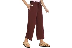 Famulily Women's Summer Comfy Cotton Linen Cropped Trousers Wide Leg Lounge Pants with Pockets