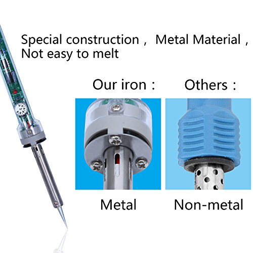 Lötkolben set, AngLink 8-in-1 60W 220V Lötset Einstellbarer Temperatur ( 200°C-450°C ) Handlötkolben Lötkolben kit mit 5 Lötspitzen, Lötkolbenständer, Entlötpumpe, Lötzinn, Antistatikpinzetten und Reinigungsschwamm - 2