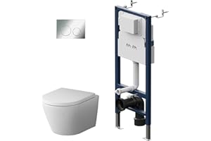 AM.PM Pack WC suspendu Kit complet Élément mural avec plaque de déclenchement II90151 + WC suspendu flash FlashClean + abattant WC avec système d'abaissement automatique Soft-Close, AM.PM Prime Fit