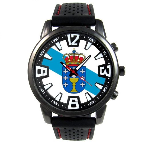Galicia Spanien Lnder Flaggen Herrenuhr mit schwarzem Silikonarmband Galicia Spanien Lnder Flaggen Herrenuhr mit schwarzem Silikonarmband