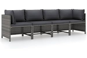 vidaXL Sofá de Jardín 4 Plazas con Cojines Mobiliario Muebles Exterior Patio Terraza Hogar Silla Asiento Suave Estable Ratán Sintético Gris