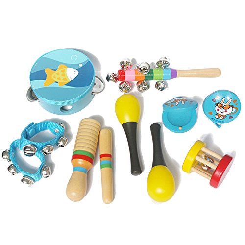 Beetest A 10 UNIDS Niños Instrumentos Musicales Instrumentos de Percusión Niños Juguetes Set Para Desarrollar Talentos Musicales Juegos Educativos Juguetes Niños Regalos de Cumpleaños del Día Azul