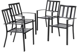 PHIVILLA Wrought Iron Outdoor Garden Patio Dining Chairs Set of 4, Stacking Design Metal Steel Armchairs for Outdoor, Patio, Porch, Classic Black4