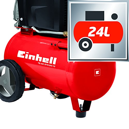 Einhell Kompressor TE-AC 270/24/10 (1,8 kW, 24 L, Ansaugleistung 270 l / min, 10 bar, ölgeschmiert, große Räder und Haltebügel) - 2