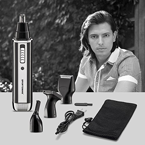 Nasen Trimmer, [Neueste Version] 4 in 1 Wiederaufladbarer Nasen Haarschneider / Nasen-ohr Trimmer / Bart Trimmer / Koteletten Trimmer / Augenbraue Trimmer Edelstahl & Wasserbeständig für Nass und Trocken - 7
