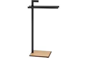 kela Handtuchhalter stehend 82,5cm, Eichenholz, Handtuchständer mit 2 Handtuchstangen, OAK, Metall pulverbeschichtet, Handtuchhalter schwarz matt