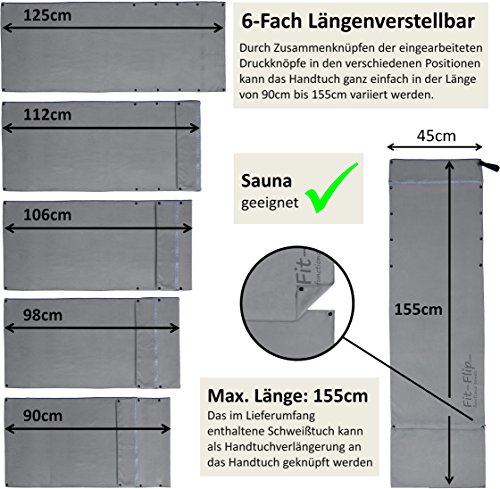 3-tlg Fitness-Handtuch Set mit Reißverschluss Fach + Magnetclip + extra Sporthandtuch | zum Patent angemeldetes Multifunktionshandtuch, Fit-Flip Microfaser Handtuch - 2
