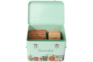 Gardening Naturally Metal Garden Seed Storage Box with Monthly Dividers and 12 Seed Envelopes, 22.5 x 16.2 x 17 cm (Mint Green)