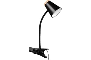 Reality Leuchten LED Klemmleuchte Pongo R25831102, Kunststoff Schwarz matt, Holznachbildung, inkl. 4.5 Watt LED, Flexarm