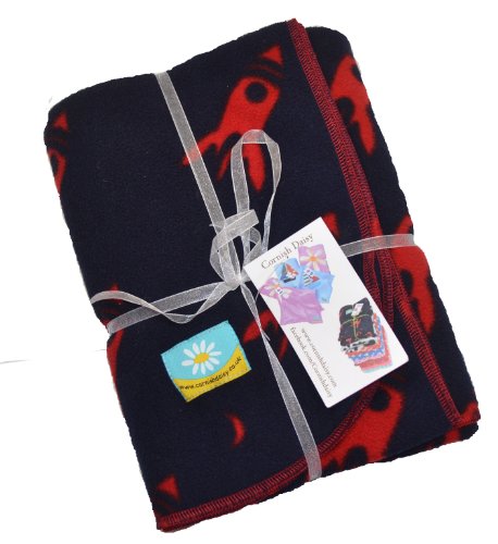 Cornish Daisy Red Rockets on Navy polyester fleece baby or toddler blanket