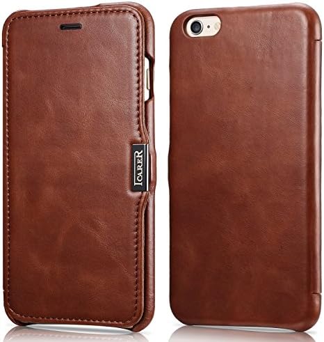 iPhone 6s/6 Case, I-CARER Series Folio Flip Corrected Leather Case[Vintage Classic Series] [Genuine Leather] for iPhone 6 (2014) / 6S (2015) 4.7 inch (Brown)