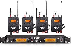 D Debra PRO UHF IEM ER-2040 Système de moniteur intra-auriculaire sans fil double canal avec écouteurs, pour scène, enregistrement, studio, répétition de bande, performance en direct (avec 4