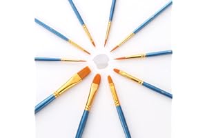 WYAN 10er Pinsel Set Nylon Haarpinsel für Körper, Gesicht, Aquarell, Acryl und Ölgemälde. (Blau)