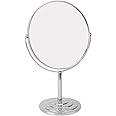 Tabletop Makeup Mirror with Magnification,7" Double-Sided Vanity Mirror 1X/5X Magnifying Mirror with Stand,Classic Round Mirror for Bathroom Bedroom,Bright Silver,No Light