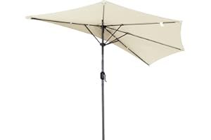 Angel Living Parasol Demi-rond en Terrasse, Avec Manivelle et 5 Entretoises Métal, Facile à Manivelle, Pour Jardin, arrière-Cour, Porche, Balcon (Crème, 270CM)