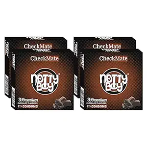 NOTTY BOY CheckMate Chocolate Flavoured Condom For Men - 12 Count (Pack of 4)