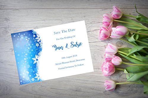 Personalised Save The Date Wedding Birthday Christening Night Evening Cards X 10 Winter Snowflake Postcard A6 SD386