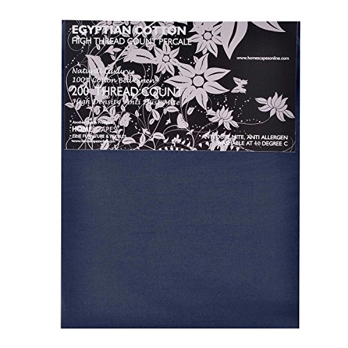 Homescapes Double Navy Blue Egyptian Cotton Duvet Cover Set Plain Dyed Percale 200 Thread Count with 100% Cotton Pillowcases Included