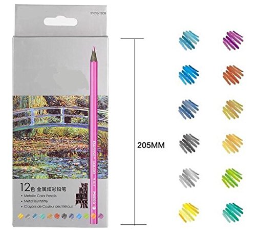 ZJchao 12 Farben Metallic Nicht toxisch Farbige Zeichnung Bleistifte für Skizzen und Zeichnungen - 2