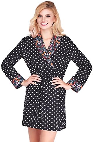 Mio Lounge Betty Monochrome Polkadot Floral Soft Brushed Cotton Robe ML16C3RB S-M