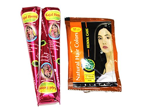 ALL Natural Body Art Ready to Use Organic Temporary Tattoo C.O.N.E.S (3) - with FREE All Natural Henna Hair Colour 15g