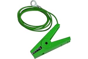 DOBLIT Replacement Live and Earth Connection Leads For Electric Fence Energiser | Red & Green | Fence and Ground Spares | 100cm Insulated Cable with Crocodile Clip | M8 Eyelet | Stainless Steel Teeth (Green)