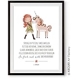 Sei frech und wild und wunderbar - einzigartiger Kunstdruck DIN A3 von ABOUKI - ungerahmt - auf hochwertigem Fine Art Papier mit Zitat und Mädchen mit Einhorn Motiv Poster, Plakat, Geschenk-Idee