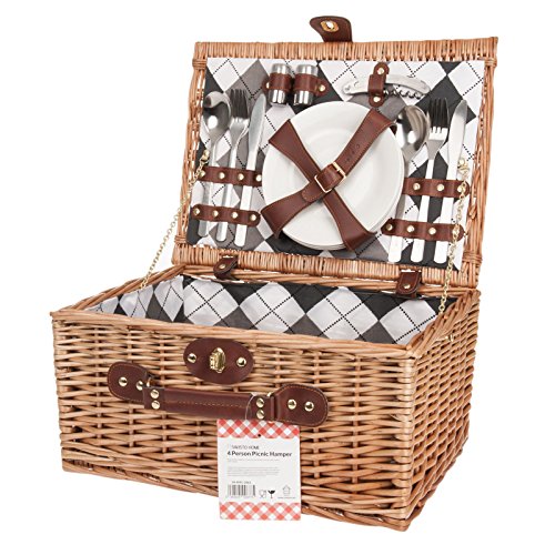 Savisto Luxus 4 Personen Picknickkorb mit komplettem Picknick-Set inkl. Teller, Besteck, Weingläsern, Kühltaschen und Weinkühler - 8