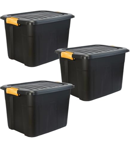 Wham Bam Heavy Duty Recycling Box, 2 stuks, 150 liter met deksel, 80 x 59,5 x 42 cm, zwart