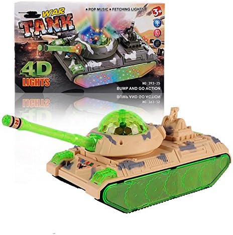 ILOFUN Bump &amp; Go Action Electric War Tanks Car Toy with 4D Flashing Projection Lights and Battle Sound for 3-12 year old boys- Battery Operated