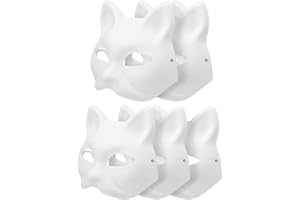 LPXVNJ 5 PCS Cat Mask, White Paper Mask Cat Face Anime Cosplay Mask, Japanese Style Anime Half Face Cat Mask for DIY Painted Masks,Hand-painted Masks Suitable for Carnival, Masquerade, Halloween