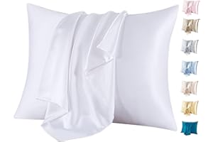 Jaciu 100% Funda de Almohada de Seda, para el Cabello y la Piel, Ambos Lados Funda de Almohada de Seda de Morera 21 Momme 600 Hilos Suaves y Transpirables （Blanco, Estándar: 51x66cm, 1 Pieza）