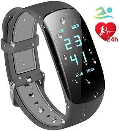 Fitness Trackers IP67 Waterproof with Heart Rate Monitor, Bluetooth 4.0 Waterproof Smart Fitness Wristband Bracelet Sport Pedometer 24-Hour Auto Activity Tracker with Alarm, Step Tracker, Calorie Counter, Sleep Monitor for iOS iPhone Android Smart Phone (Grey)