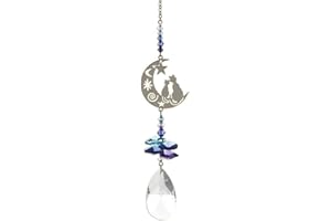 WILD THINGS GIFTS 38mm Blue Purple Two Cats in the Moon Hanging Suncatcher Rainbow Maker with Swarovski Crystal