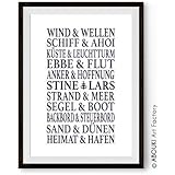 ABOUKI Traumpaar "Maritim 1"- Berühmte Paare, personalisierter Kunstdruck - ungerahmt - Fine-Art-Print, Typografie, Poster, Bild, Druck als Geschenk-Idee zum Geburtstag, Valentinstag, Jahrestag, Hochzeit, Heirat, Verlobung, Ehe, Gastgeschenk