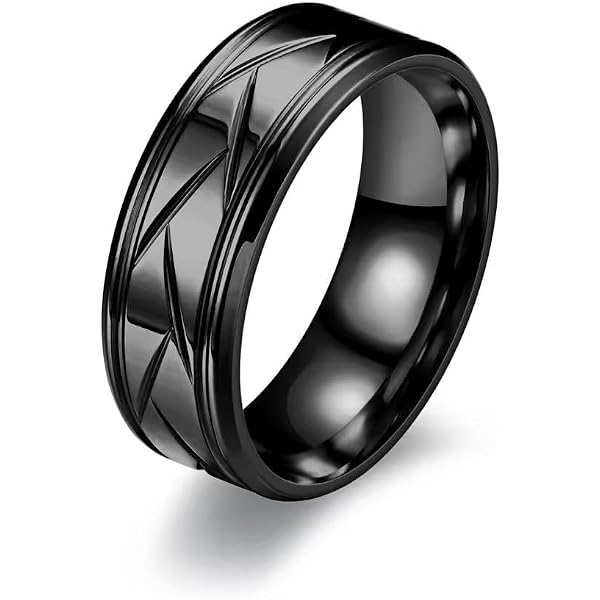 Yellow Chimes Rings for Men Stainless Steel Black Ring Silver