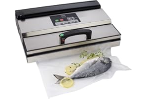 METRO Professional Macchina sigillatrice per sottovuoto GVS1140, acciaio inox, 16 l/min, 550 W, per uso domestico e commerciale, adatta a tutti gli alimenti, tempo di sigillatura regolabile (GVS1140)