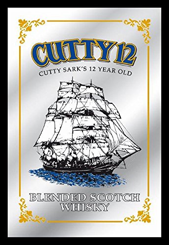 Empireposter - Cutty Sark - Cutty 12 Whisky - Größe (cm), ca. 20x30 - Bedruckter Spiegel Bedruckter Wandspiegel mit schwarzem Kunststoffrahmen in Holzoptik