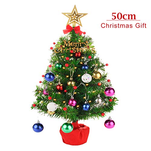 CORST Mini árbol de Navidad de sobremesa 50cm Árbol de Navidad Artificial Árbol de Navidad de Escritorio Iluminación con Pilas para Navidad, hogar, Cocina, decoración (Todo en un Conjunto)