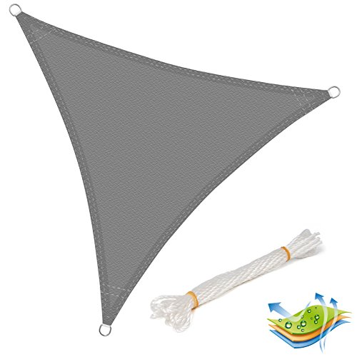 EUGAD Sonnensegel Dreieckig Sonnenschutz Tarp Schattenspender Garten UV-Schutz wasserabweisend Atmungsaktiv HDPE Grau 4x4x4m